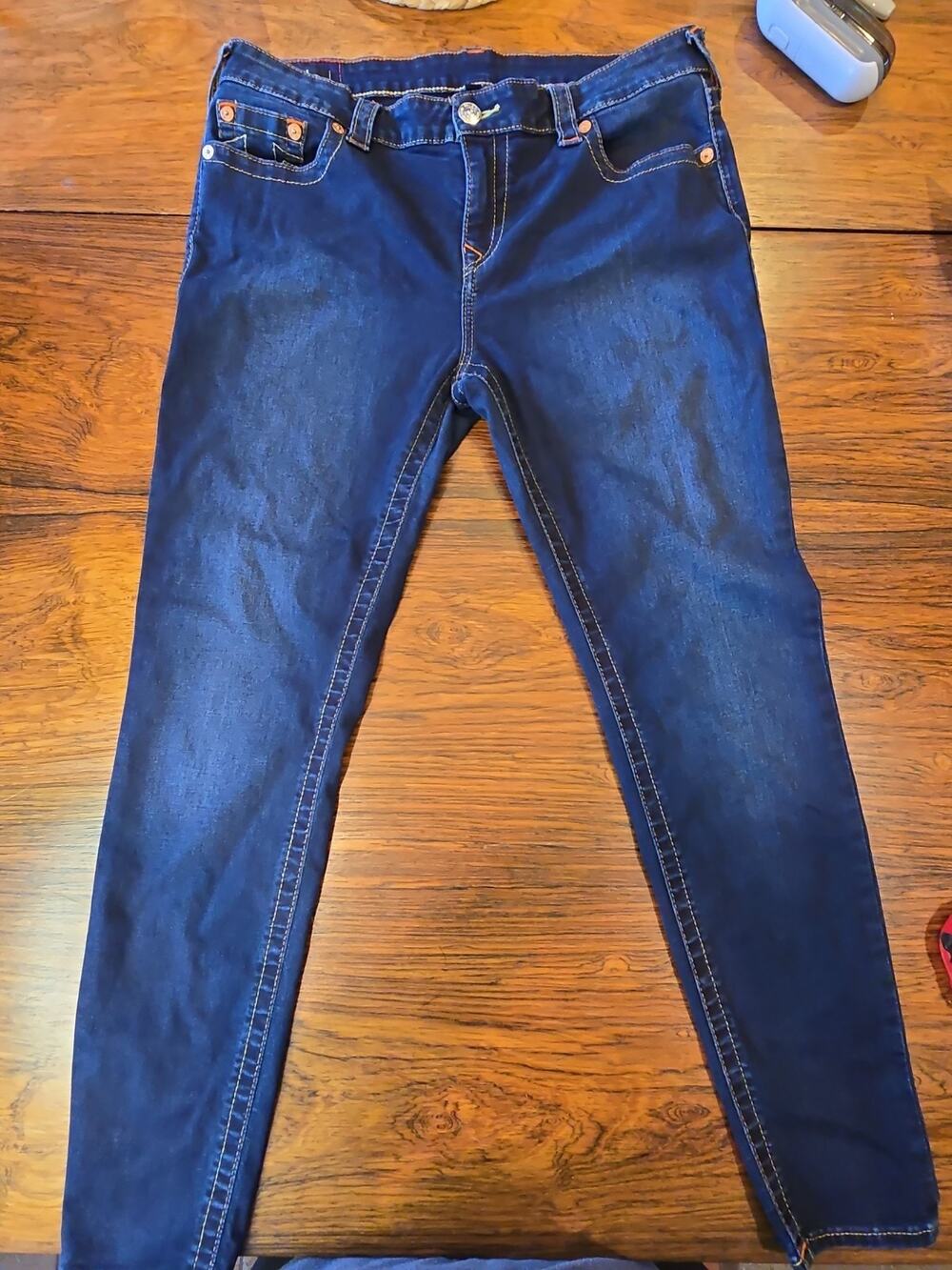 True Religion Women's Blue Halle Mid Rise Super Denim Skinny Leg Jeans Size 34